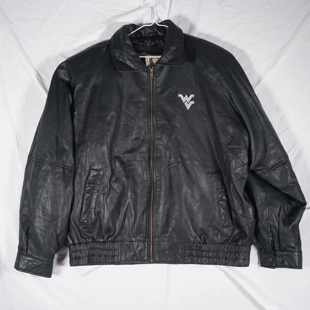 West Virginia College Leather Jacket Full Zip Maverick Jackets Rare Black 2XL